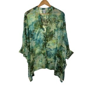 Chicos Floral Kimono Topper Size S/M Multicolor Sheer Lightweight Boho Resort